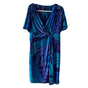 Jones New York Womens Plus Size 14W Multicolor Surplice Stretch Sheath Dress